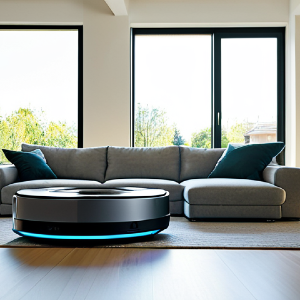 **

"A modern living room with a Roomba i7+ vacuuming the floor. Sunlight streams through the window, highlighting the clean surfaces. Fully clothed people relaxing on a sofa.  Safe for work, appropriate content, family-friendly, professional photography, clean and bright."

**