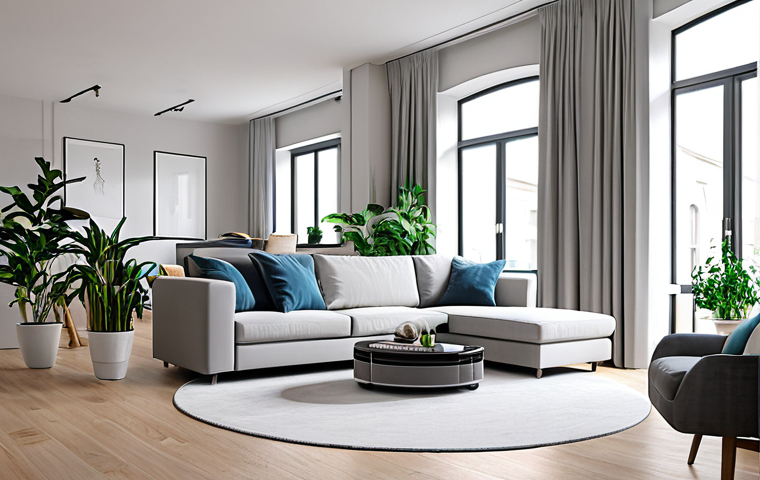 **

"A modern apartment interior. A robot vacuum cleaner navigates around stylish furniture, fully clothed, appropriate content, safe for work, perfect anatomy, natural proportions, professional, modest, family-friendly.  Include some indoor plants.  Bright, clean aesthetic."

**