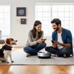 Home 15 로봇 가사도우미의 헌신적인 사용자 커뮤니티 - **Prompt:** A diverse group of four to five adults and one teenager, all fully clothed in casual, mo...