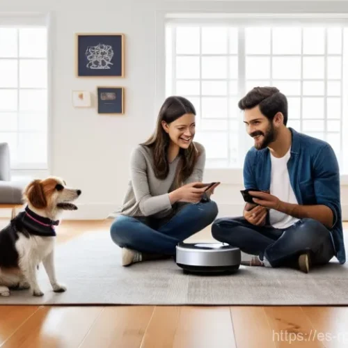 Home 27 로봇 가사도우미의 헌신적인 사용자 커뮤니티 - **Prompt:** A diverse group of four to five adults and one teenager, all fully clothed in casual, mo...